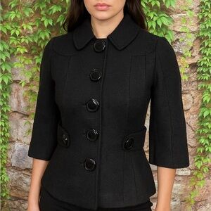 TORY BURCH Black Button Front 3/4 Sleeve Estella Tweed Jacket, 0